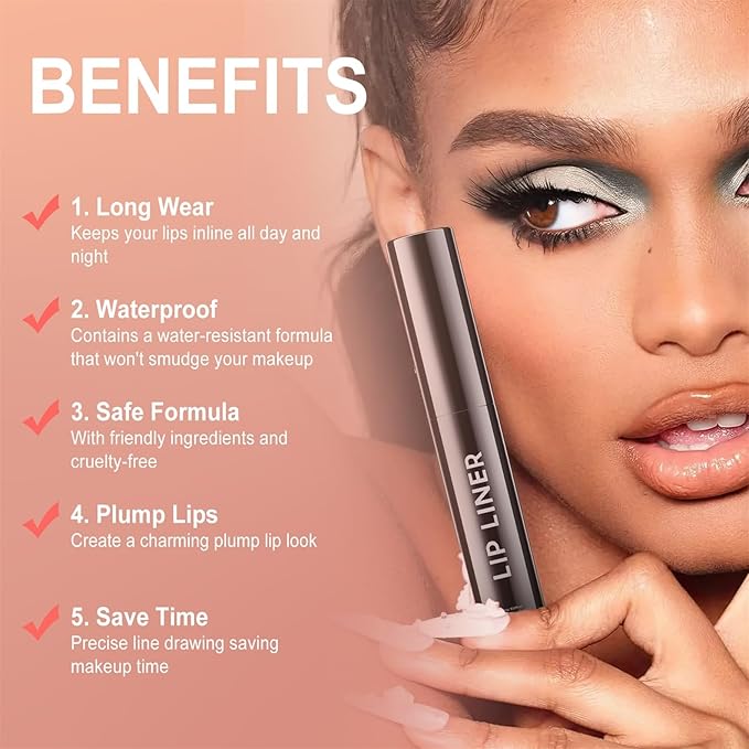 OETUIOW Lip Stain Long Lasting & Waterproof Lip Liner, Non-Stick Cup Highly Pigmented Natural Finish, Lip Gloss for All-Day Color Hold (Nude)
