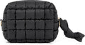 Yarnic Quilted Makeup Bag Cosmetic Bag, Travel Toiletry Bag for Women, Cute Makeup Bag Organizer Puffer Makeup Pouch (S, Black)