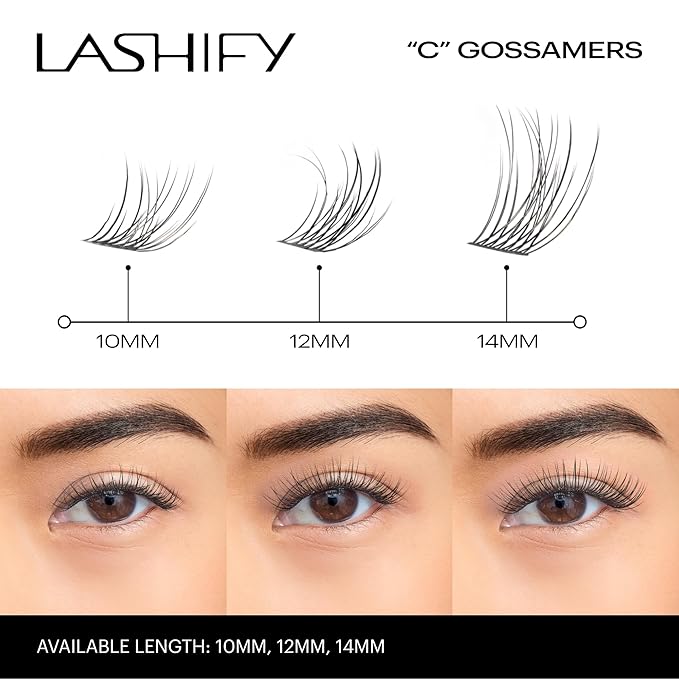 Lashify Curl 12mm Gossamer DIY Eyelash Extensions Refill, Black, Easy False Eyelashes for a Natural Look