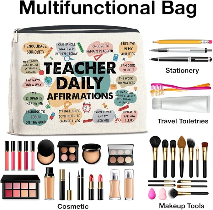 Inspirational Teacher Gifts Makeup Bag, Graduation & Daily Affirmations Zipper Pouch