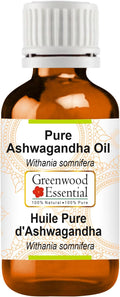 Greenwood Essential Ashwagandha Oil (Withania somnifera) | Infused | Pure | Non-Sticky | Lightweight | Ayurvedic | For Body Massage | Men & Women | 10ml (0.33 oz)