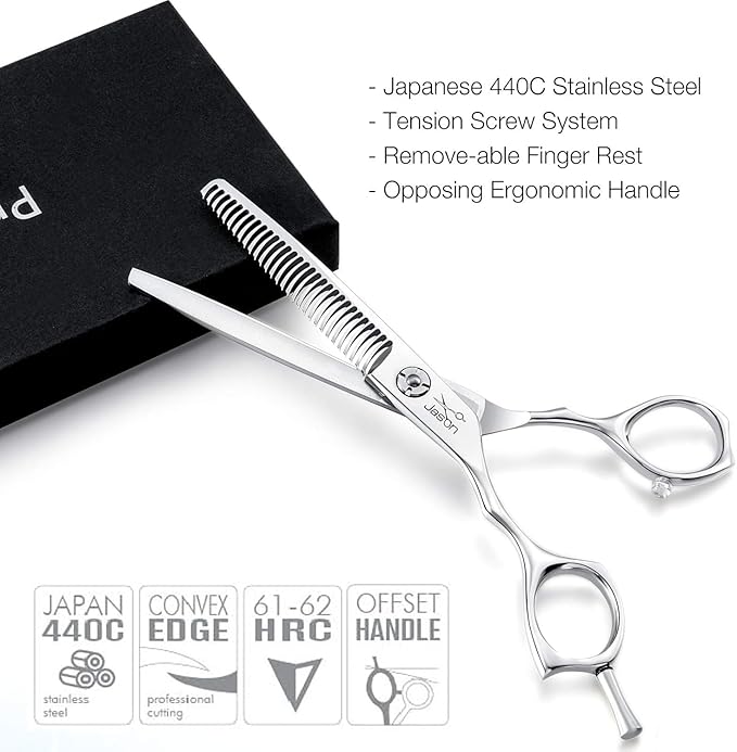JASON 6 Inch Left Handed Barber Hair Cutting Scissors Professional Salon Shears Razor Edge Hairdressing Scissor Japanese Stainless Steel Thinning Haircut Shear for Men Women Christmas Gift