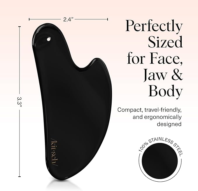 Kitsch Stainless Steel Gua Sha Facial Tools - Lymphatic Drainage Massager for Face & Chin, Jawline Shaper, Double Chin Reducer, Guasha Tool for Face Massager, Skin Care Tools - Matte Black