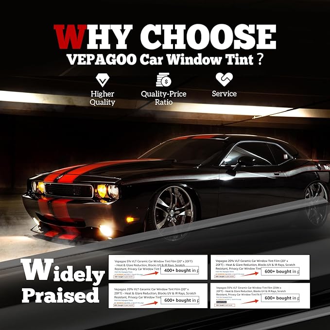 Vepagoo 35% VLT Ceramic Car Window Tint Film (30" x 15FT) - Heat & Glare Reduction, Blocks UV & IR Rays, Scratch Resistant, Privacy Tint Fit for Sedan SUV Pickup Truck