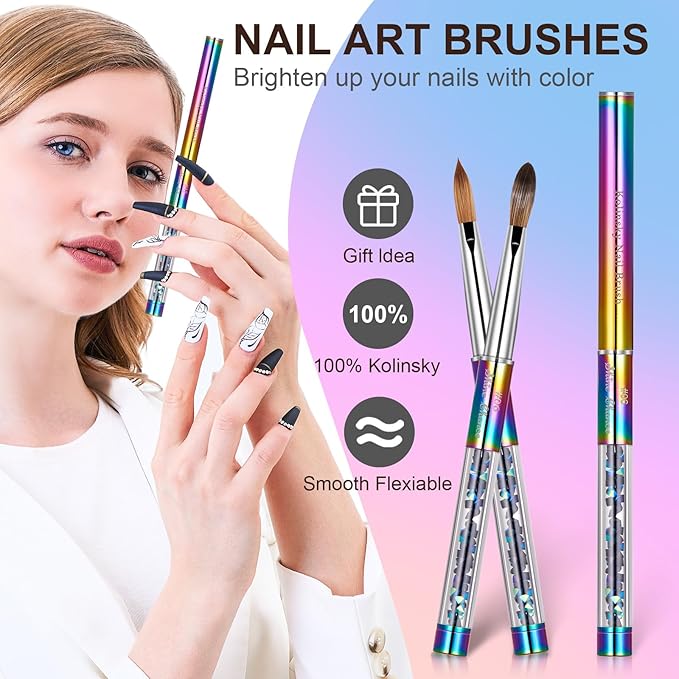 Acrylic Nail Brush Size 6, 100% Real Kolinsky Art Nail Brush for Acrylic Powder Application, Handmade Women Manicure Nail Extension Tool for Professional DIY Home Salon and Beginners