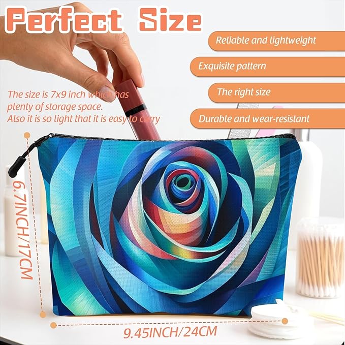 Cosmetic Bags Travel Makeup Toilet Case Waterproof Pouch for Women Girls 6.7X9.45inches - Blue - Toned Abstract Rose - Like Spiral