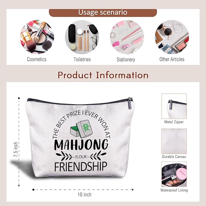 Mahjong Gifts Cosmetic Bag - Mahjong Makeup Bag Women's Zippered Bag, Friendship Gifts for Mah Jong Lover