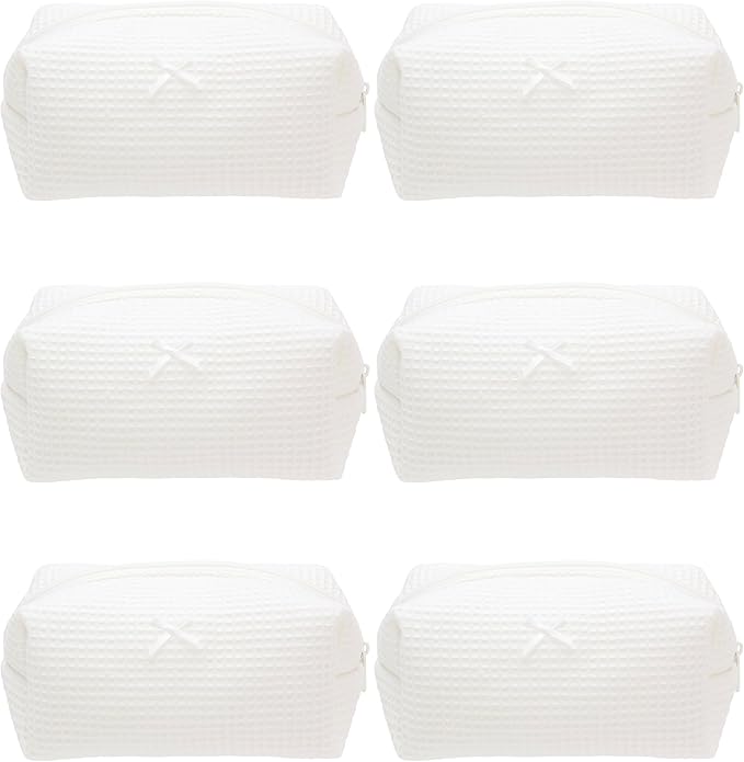 PAZIMIIK 6PCS Cozy Makeup Bag Travel Cosmetic Bag for Women Soft Toiletry Bag Aesthetic Makeup Organizer Portable Large Zipper Pouch for Skincare Beauty Accessories Brushes Waffle Check Cream White