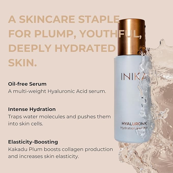 INIKA Hyaluronic Hydration Complex | Clinically Proven. 100% Natural. Lightweight, Oil-Free Serum Boosts Hydration, Protects Skin Barrier and Minimizes Fine Lines + Wrinkles. 30mL