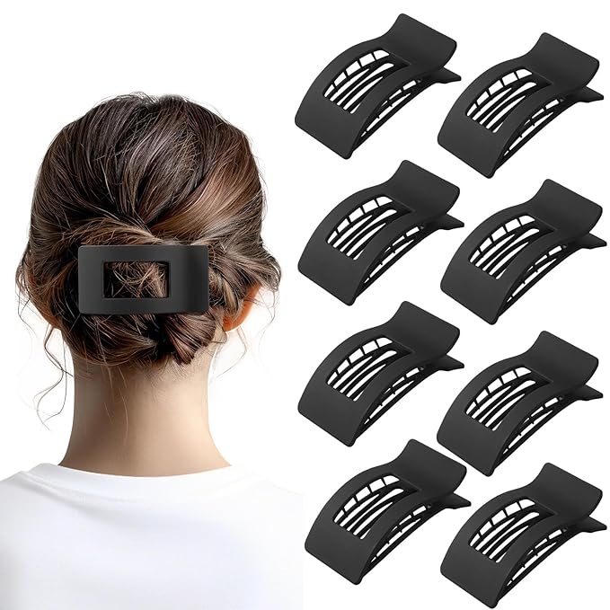 8 Pack French Flat Hair Clips for Women – Large Matte No-Slip Claw Barrettes for Thick & Thin Hair, Strong Hold Styling Accessories (black)