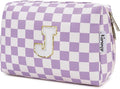 Narwey Birthday Gifts for Women Teen Girls Kids Personalized Initial Makeup Bag Monogram Preppy Cosmetic Bag Trendy Stuff 6 8 10 11 12 13 14 16 18 Years Old Travel Toiletry Bag (Purple J-1)