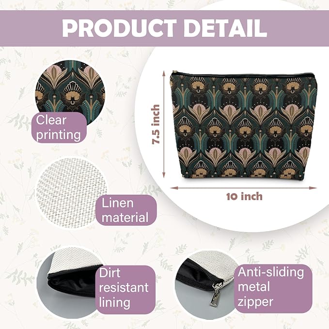 Witch Bags: Cosmetic Toiletry Bag - Vintage 1920s Gothic Bats and Flowers Aesthetic, Great for Women's Gothic Gifts or Halloween Gifts