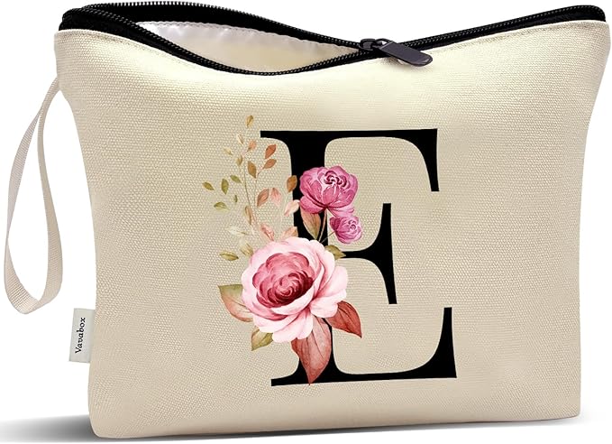 Vavabox A-Z Personalized Makeup Bag, Birthday Gifts for Women Mom, Gifts for Best Friend, Bride Bridesmaid Cosmetic bag (E, Yellow)