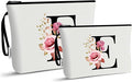 Vavabox A-Z Personalized Makeup Bag, Birthday Gifts for Women Mom, Gifts for Best Friend, Bride Bridesmaid Cosmetic bag (E, 03-White Set)