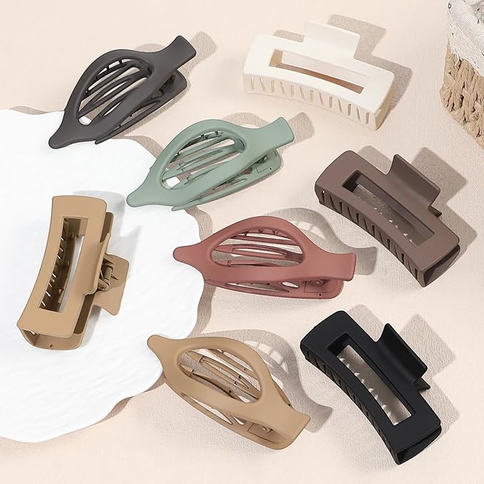 Hair Clips for Women 4.3 Inch Large Hair Claw Clips 8 pcs Square Claw Clips & Flat Hair Clips for Thick or Thin Hair French Concord Hair Barrettes Alligator Hair Accessories for Women (Basic)