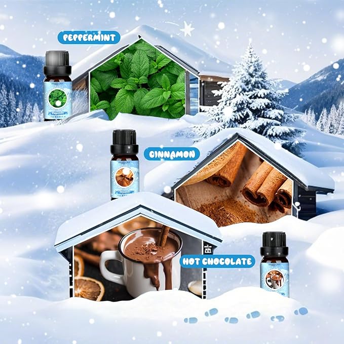 Winter Essential Oil for Diffusers Home, Holiday Fragrance Oils Set, Scented Oil Gift Set for Candle Soap Making - Christmas Wreath, Gingerbread, Mistletoe, Peppermint, Cinnamon, Hot Chocolate