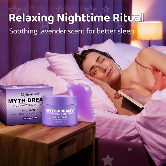 Overnight Toning Body Cream with Gua Sha Tool, Firming Lotion for Loose Skin & Improve Cellulite Appearance, Skin Tightening Cream for body, Belly, Arms, Thighs - 3.38 fl.oz