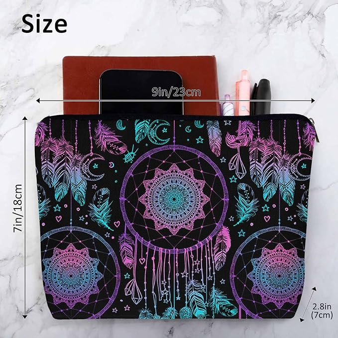 Dream Catcher Cosmetic Travel Bag For Toiletries, Native American Style Dreamcatcher Feathers Makeup Bag Toiletry Bags For Women, Flax Cosmetic Bags Make Up Bag Purse Toiletries Bag