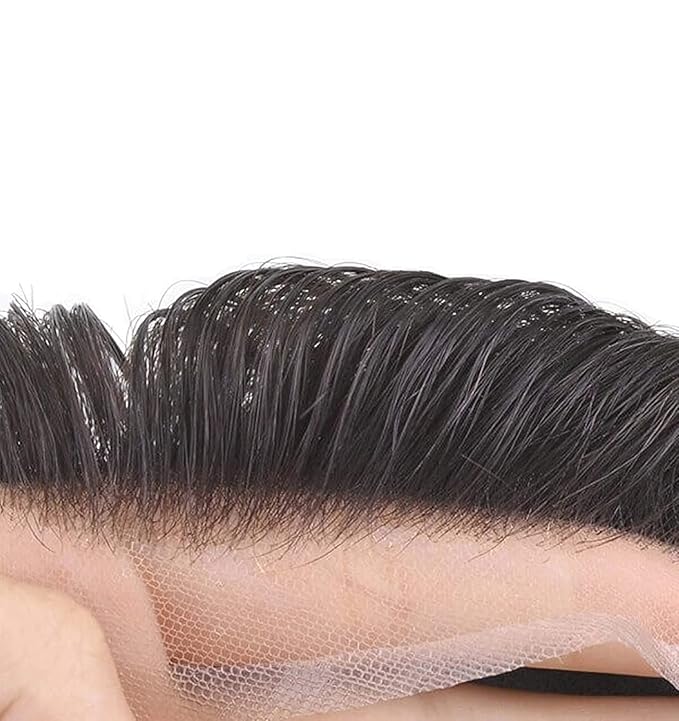Lordhair Toupee for Men European human hair Full French Lace Hairpieces，Base Size 7x9 inch Hair Replacement System for Men Natural Hairline Human Hair Wig Medium Bark Brown #4