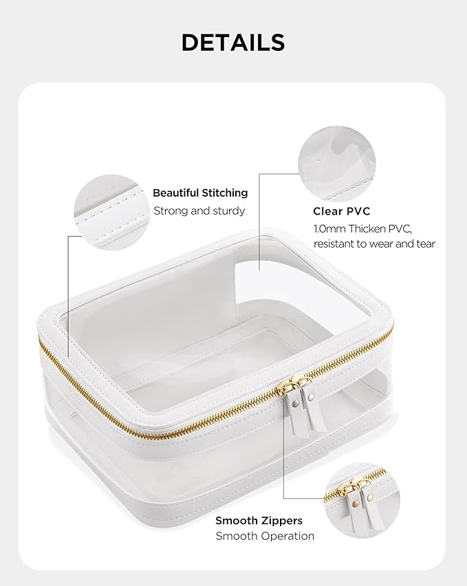 Large Clear Makeup Bag for Women, Portable Travel Makeup Bag Organizer Waterproof Toiletry Bag Cute Makeup Bags Cosmetic Bag Makeup Pouch, White