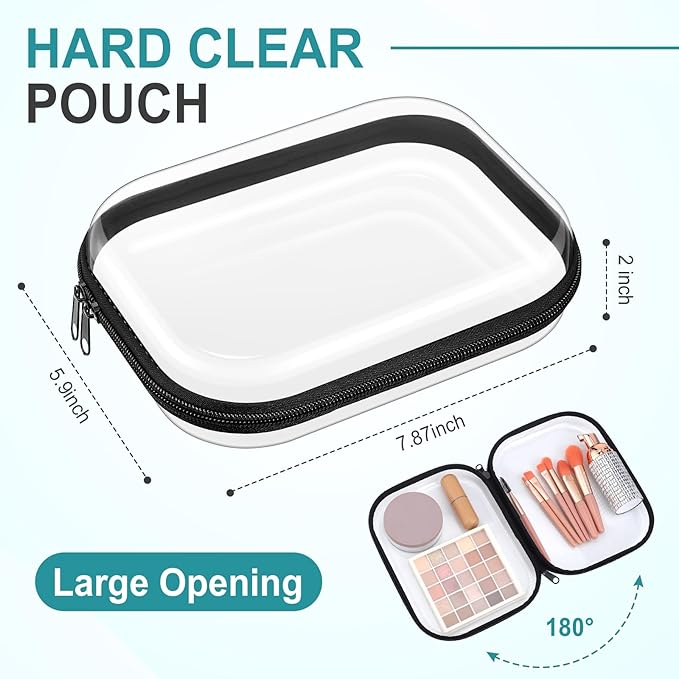 Sanwuta 6 Pcs Clear Hard Zipper Case Hard Plastic Zipper Pouches Makeup Bag Pencil Pouches Transparent Cases for Snacks Plastic Storage Organizer Box for Travel(Black,7.87 x 5.9 x 2 Inch)