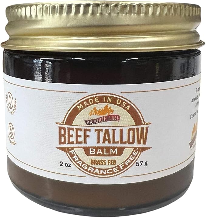 Grass Fed Beef Tallow Balm - 2 oz - Grown and Made in USA - Organic Grass Fed and Finished Tallow - Moisturizing Skin Care Fragrance Free
