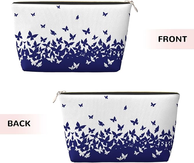Womens Leather Makeup Bag Cosmetic Bag Travel Toiletry Bags Make Up Bags for Women Adult (Butterfly)