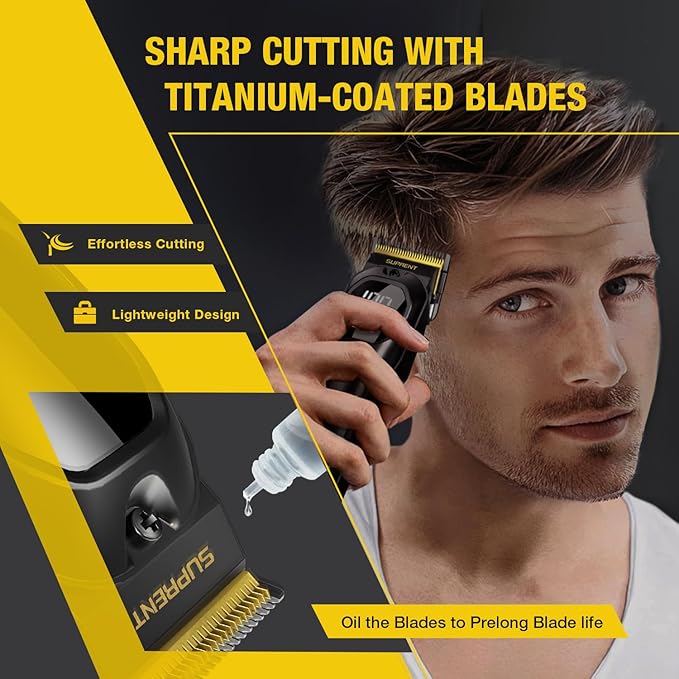 SUPRENT Mens Hair Clipper-Rechargeable Hair Cutting Kits with LED Display, Cordless Hair Clipper for Home Use & Barbers (Black)