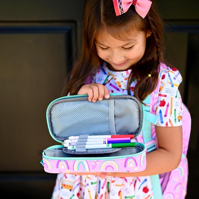mibasies Girls Pencil Case for Kids, Multi-Slot Pencil Pouch, Rainbow Pink