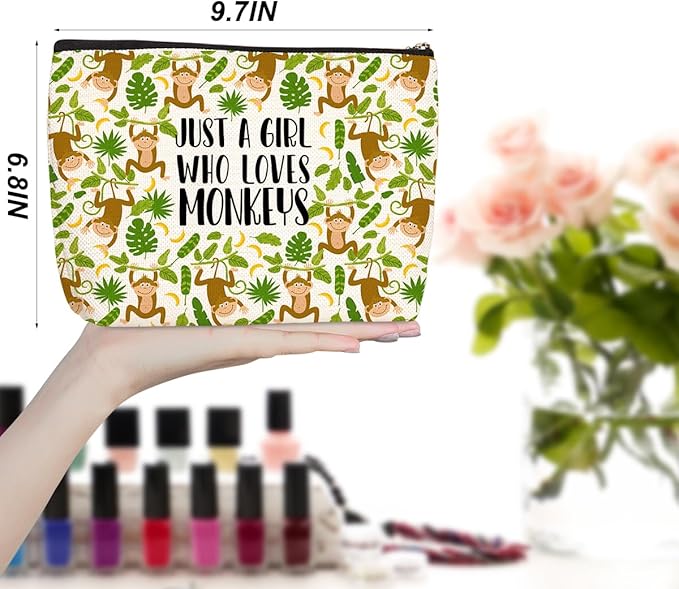 Cute Monkey Print Makeup Bag Monkey Gifts Cosmetic Travel Bag Monkey Accessories Decor Stuff for Animal Monkeys Lovers Women Girls Sister Best Friend Mom Funny Skincare Bags for Christmas Birthday