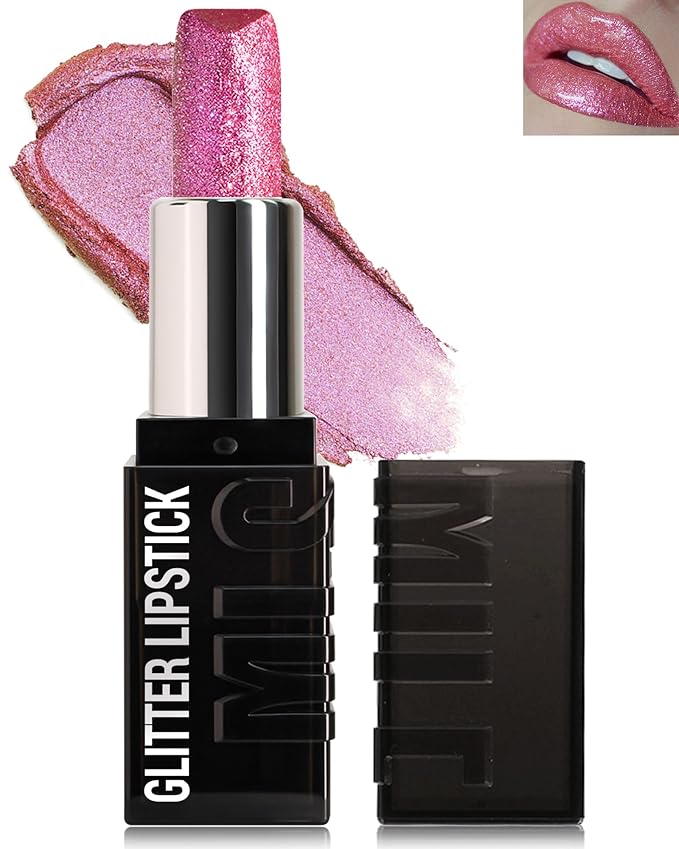 Diamond Glitter Matte Lipstick,Long Lasting Waterproof Pink Metallic Sparkling High Pigment Non-Stick Lip Stain Tint Lip Gloss,Full-coverage Lipgloss,Christmas Lip Makeup Gift for Women Girl-02