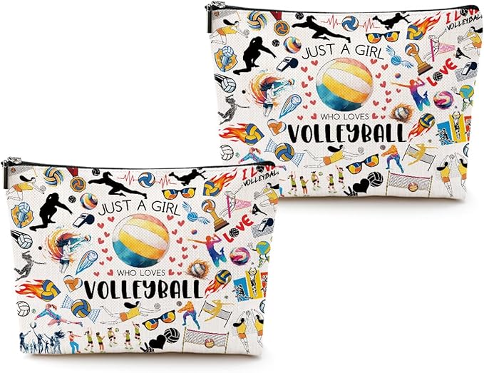 2pcs Volleyball Cosmetic Bag for Women, Volleyball Makeup Bag Pouch Accessories for Players Teams Stuff, Sport Party, Birthday Graduation Gifts for Her Women Friends