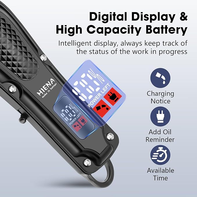 HIENA PRO Professional Hair Clippers and Trimmers Kit, Cordless Rechargeable Clippers with LED Display, Haircut Clipper Set for Barbers, Gifts for Men
