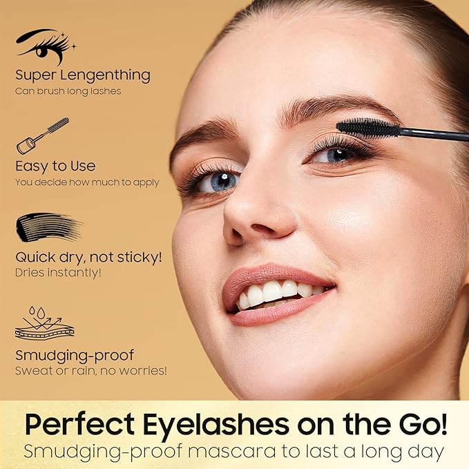 Volume and Length Tubing Mascara - Long-Lasting & Waterproof 2-1 Mascara Black Curling Eyelashes and Fast Dry, Easy to Apply & All Day Full, Vegan & Cruelty Free (Black, 0.28 fl. oz)