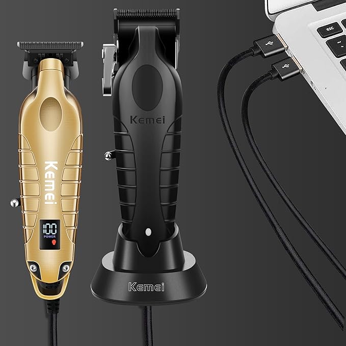 KEMEI Hair Clippers for Men, Professional Clipper and Trimmers Set, Cordless Zero Gap Trimmer for Men with LED Display, 11 Guide Combs