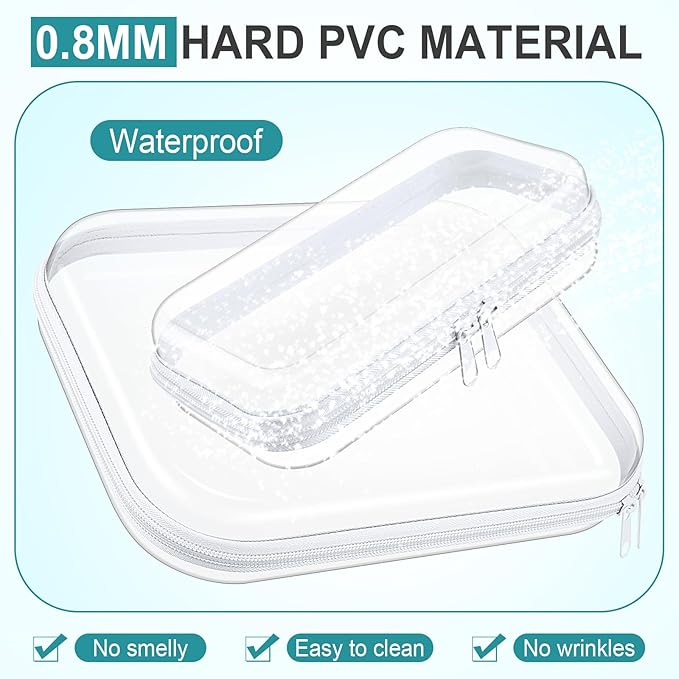 Sanwuta 6 Pcs Clear Hard Zipper Case Hard Plastic Zipper Pouches Makeup Bag Pencil Pouches Transparent Cases for Snacks Plastic Storage Organizer Box for Travel(Clear,Two Sizes)