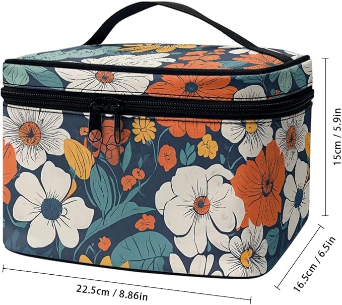 JoyLamoria Floral Blossoms Bag Portable Cosmetic Bag Cute Handbag Wallet Coin Purse with Handle