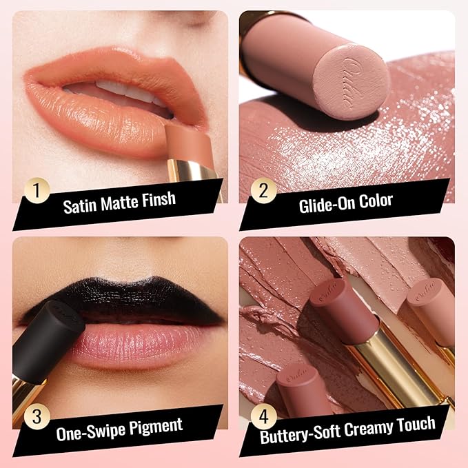 Oulac Color Rich Satin Lipstick - Light Brown Full Coverage Lip Color, Creamy Silky-Smooth, Moisturizing, Satin Matte Finish, Infused With Shea Butter, Vegan & Clean Beauty, 4g, SG10 Bailey