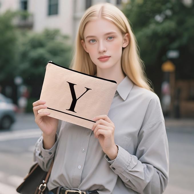 Letter A-Z Initial Personalized Makeup Bags, Birthday Gifts for Women, Monogrammed Gifts for Women Mom Sister Best Friend Bride Bridesmaid, Mothers Day, Christmas, Small Travel Cosmetic Bag (Y)