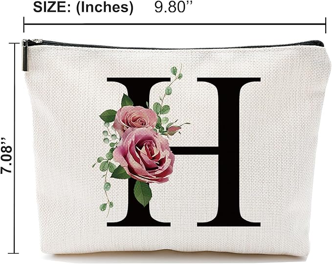 Initial A-Z Personalized Letter Makeup Bag, Monogrammed Bridesmaid Gifts/Presents Cosmetic Bag, Portable Stationery Storage Organizer Pouch, Friendship Love Travel Makeup Bags