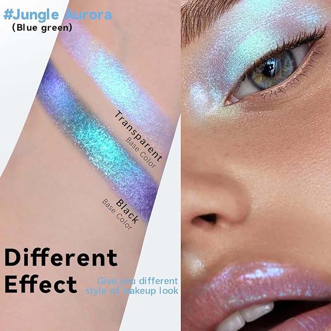 Holographic Duochrome Blue Green Glitter Eyeshadow Stick, Color Shift Shimmer Chameleon Eye Shadow Brightener Pencil, Silky Smooth Iridescent Sparkle Inner Corner Eye Highlighter Fairy Makeup