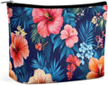 Travel Cosmetic Bag, Large Makeup Case, Toiletry Bag, Personality Fashion Zipper Cosmetic Case Tropical Hawaiian Colorful Hibiscus Flowers