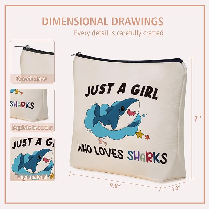 Shark Makeup Bag Christmas Gifts: Sharks Themed Cosmetic & Toiletry Organizer Pouch For Daughters, Sisters, Niece, Mom, Friends,Teen Girls & Women.Ideal Shark Lover Gift For Travel, Birthdays.