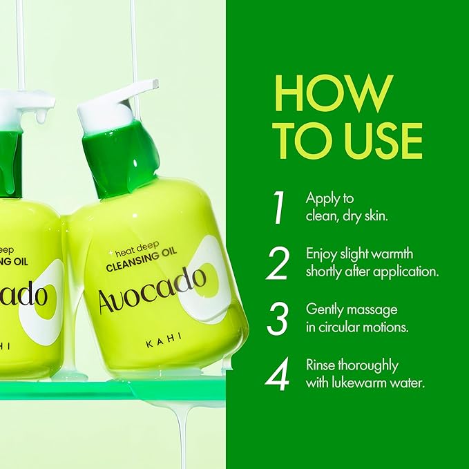 KAHI Heat Deep Cleansing Oil Avocado - Self-Warming Face Oil Cleanser for Blackheads and Waterproof Makeup - Moisturizing Korean Skincare 6.76 fl oz