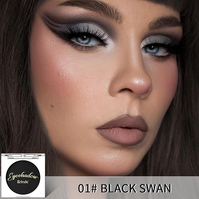Erinde Black Eye Shadow, Matte Single Eyeshadow Pressed Powder Eyeshadow Makeup, Matte Shade Eyelid Color Eye Makeup for Women, High Pigment, Long Wear, Waterproof, Intense Color, 01 Black Swan