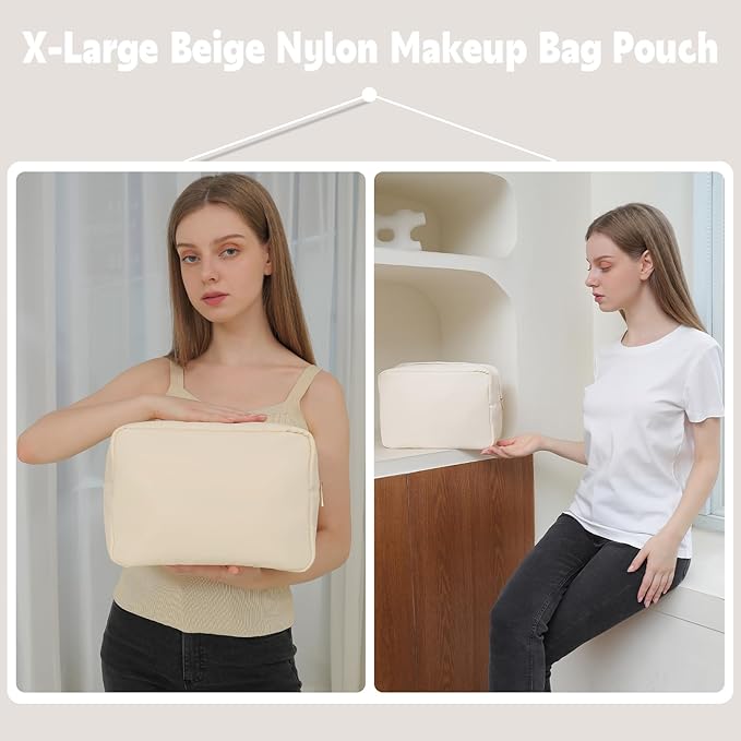 Travel Essentials Makeup Bag for Women Water-resistant Toiletry Organizer Nylon Cosmetic Pouch Preppy Stuff