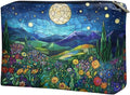 COEQINE Ladies Leather Cosmetic Purse Trend Women Travel Make Up Bag Organizer Bag for Women Trend Casual Bag Party Purse,Blue Starry Sky Art Print Easy To Clean