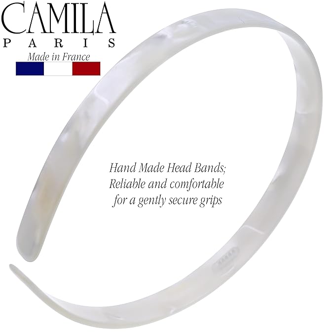 Camila Paris CP3351 French Headband for Women, Handmade White, Strong Hold Grip Women's Hair Band, Ligth and Very Flexible, No Slip and Durable Styling Girls Hair Accessories, Made in France