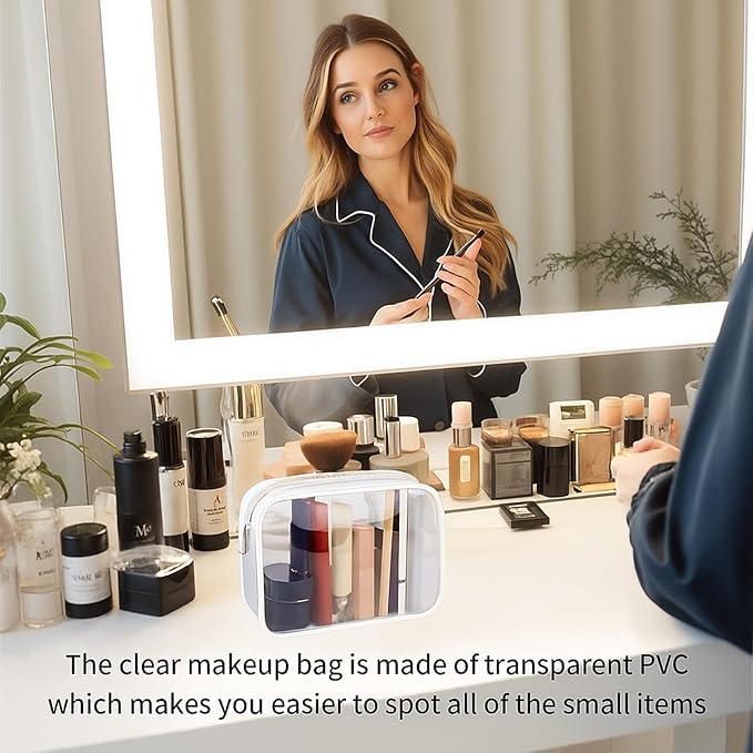 16 Packs Clear Makeup Bag - Waterproof Cosmetic Bag, Portable Travel Makeup Bag with Zipper for Men and Women (White)