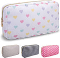 Nylon Small Makeup Bag for Purse, Cute Makeup Bag Preppy Cosmetic Zipper Pouch Purse, Waterproof Portable Travel Toiletry Bag Clutch Makeup Brush Bag Organizer Storage for Women Men Girl(White-Heart)